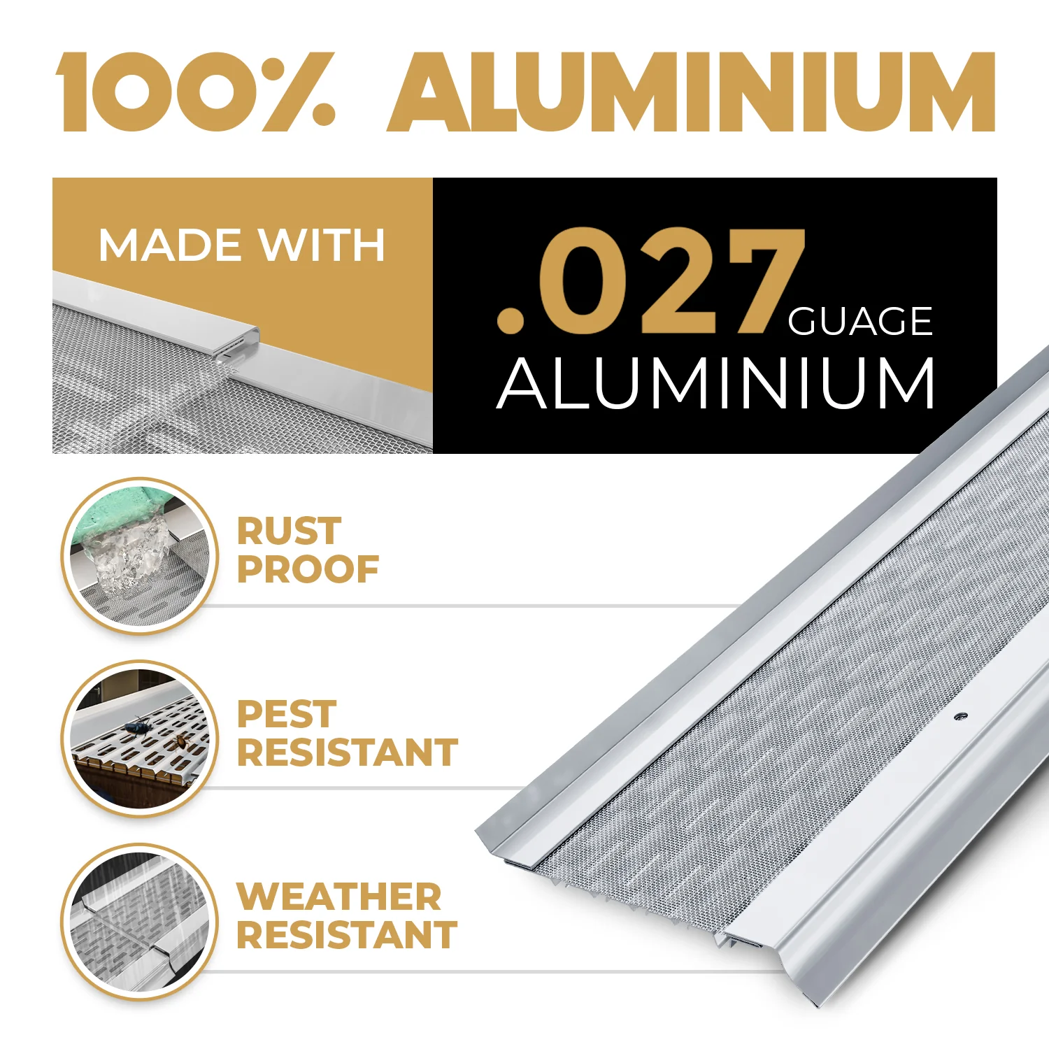 Gutter Guards - Made with .027 guage aluminum. Rust proof, pest resistant, weather resistant!