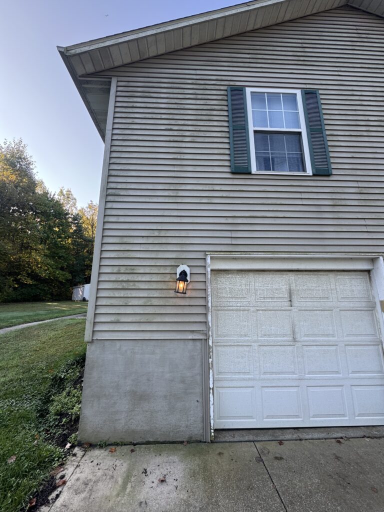 Dirty house before soft house washing in Thompson OH