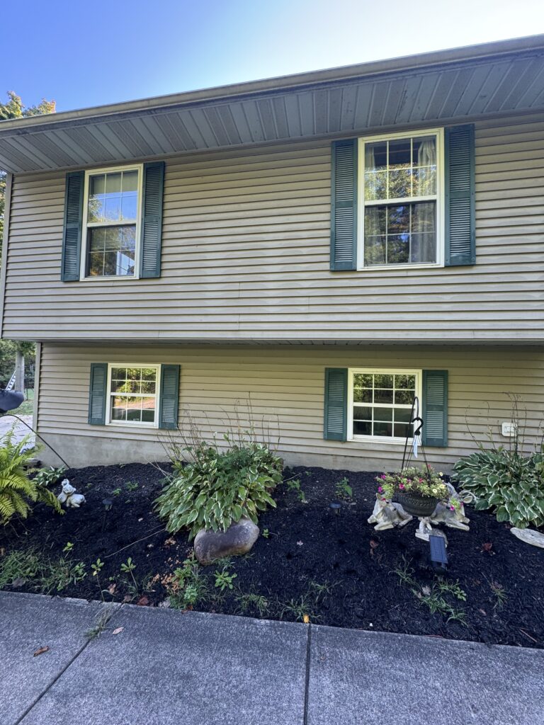 Clean vinyl siding after soft house washing by Wiley's Pressure Washing Service in Thompson OH.