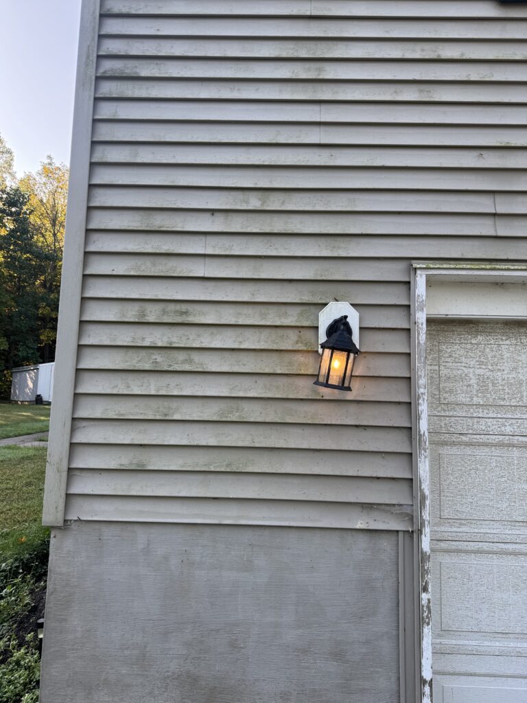 Dirty house before soft house washing in Thompson OH