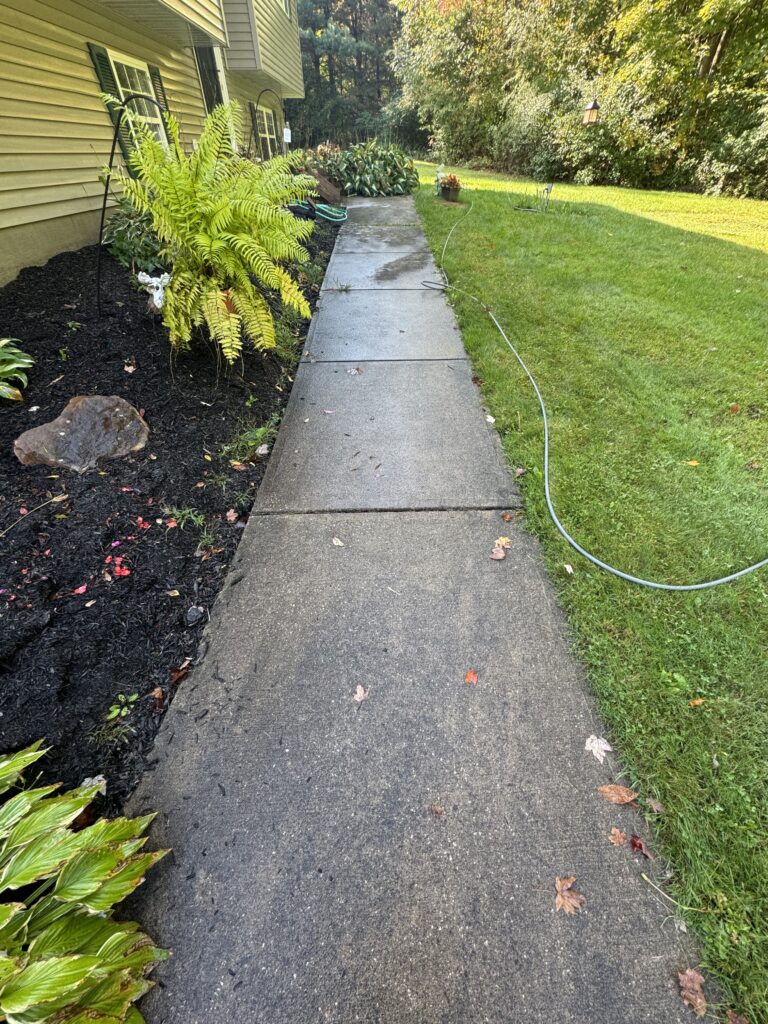 Dirty sidewalk before concrete cleaning in Thompson OH